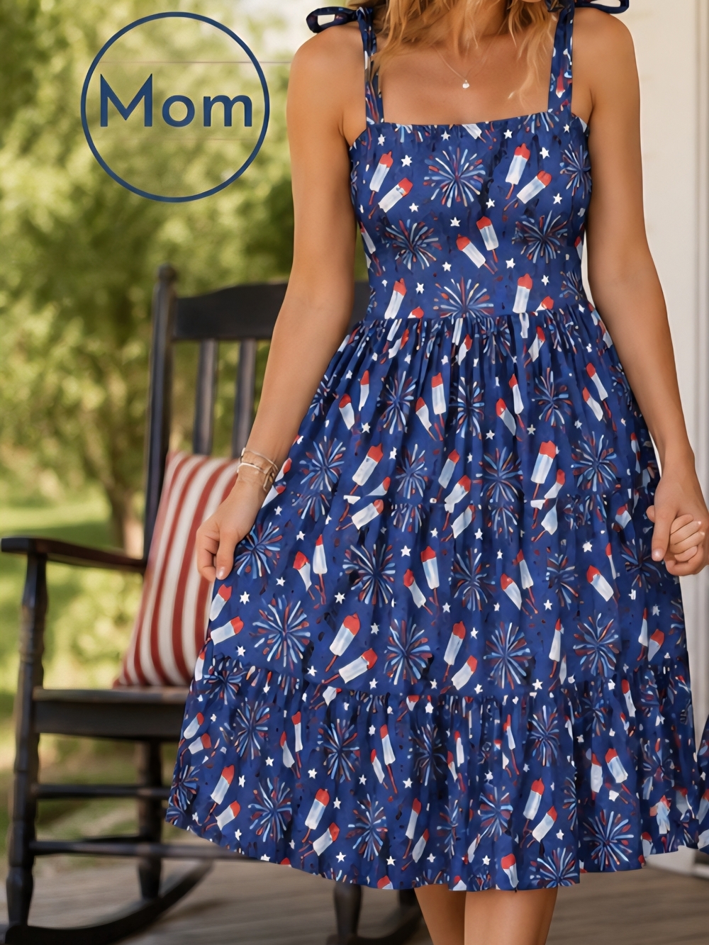 Navy Blue Patriotic Firework & Popsicle Midi Dress